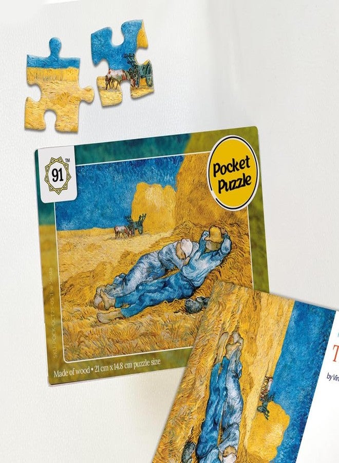 91Knots | The Siesta by Vincent Van Gogh 108 Pieces Premium Wooden Small Jigsaw Puzzle for Adults & Teens | Classical Art Brain Teaser | Mindfulness Activity | Travel-Friendly Gift - Image 1